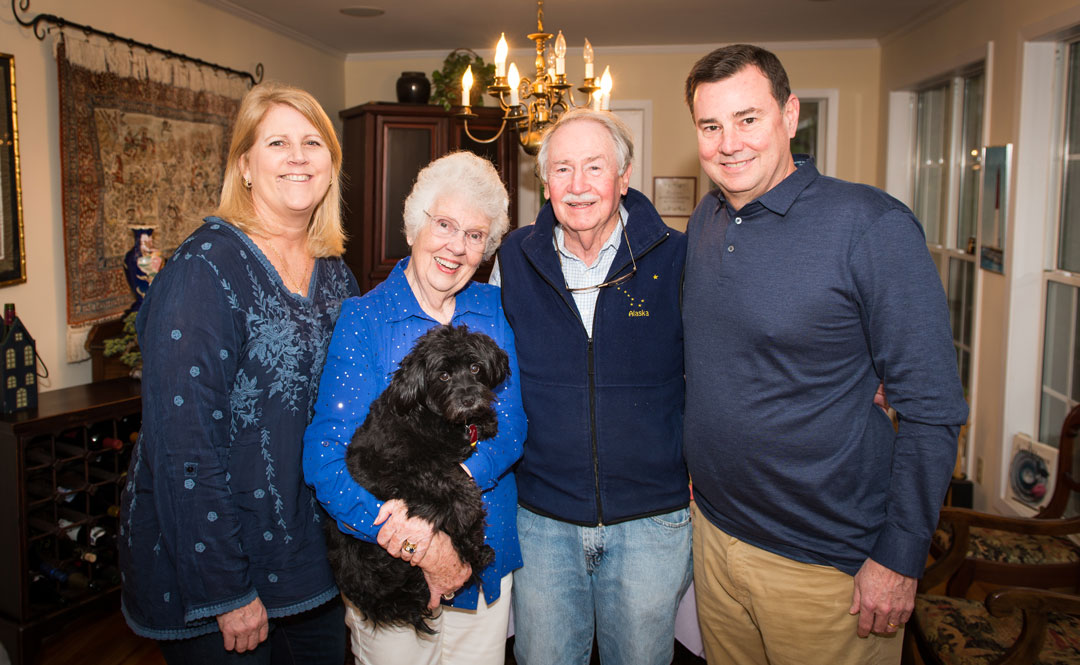 Lee Anne (left) and Bill Fry (right) visit with Sandy and Vaughn Grisham in their Oxford, Mississippi, home.