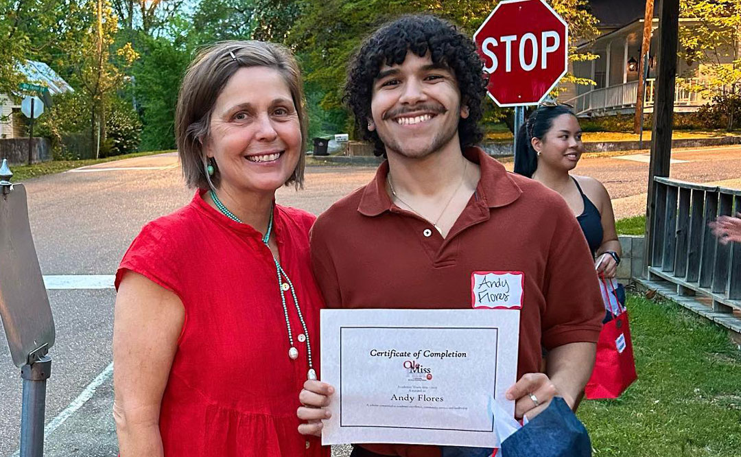 Andy Flores with Ole Miss First Scholarship Program Director Rosie McDavid. 