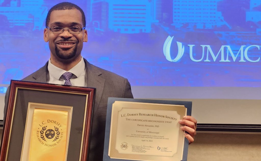 Patrick Alexander, the PTCPP’s director and a UM associate professor, discussed the program’s successes when he was one of five inducted into the L.C. Dorsey Research Honor Society at the University of Mississippi Medical Center in Jackson, Mississippi, in 2023.